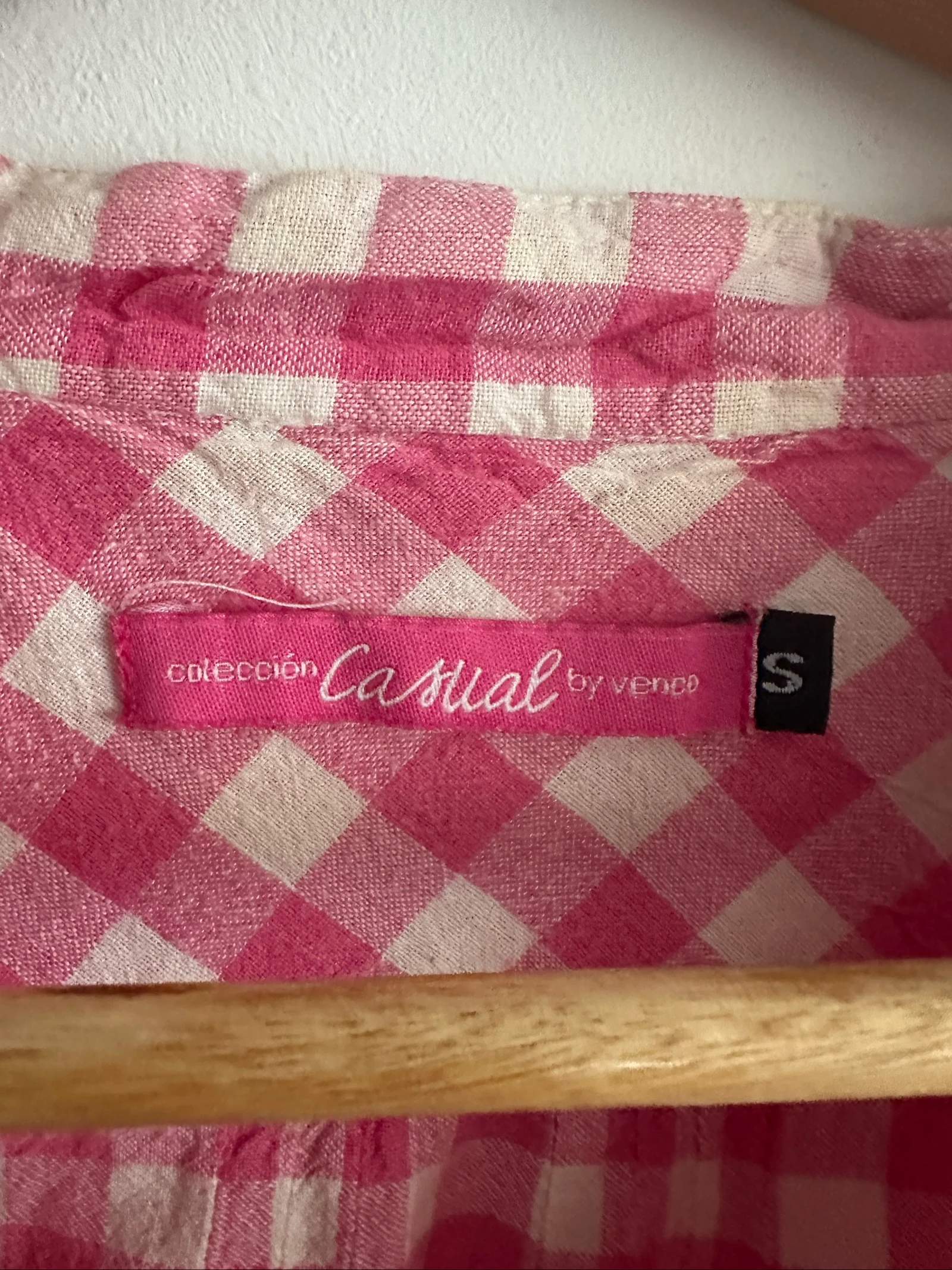 Chemise à carreaux roses Venca en coton | Manches longues | Taille S – photo 2